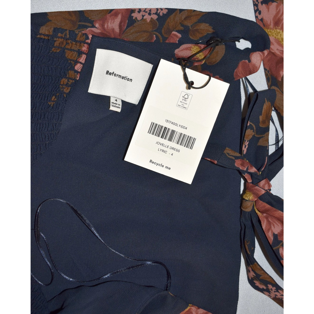 B0 NWT REFORMATION Navy Blue Floral Side Slit Lyric Jovelle Maxi Dress Size 4 - Picture 8 of 10